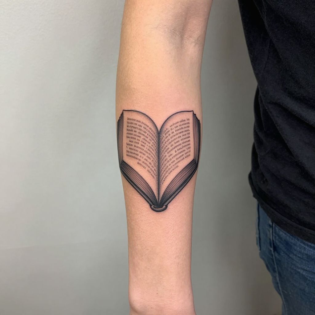 Open Book With Heart Pages self love tattoo idea