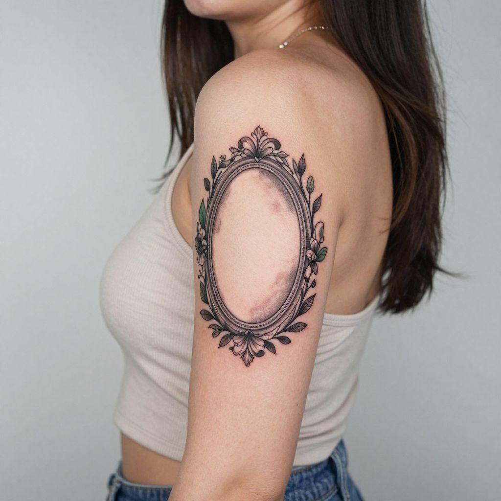 Mirror With Floral Frame self love tattoo idea