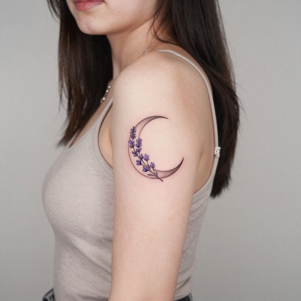 Crescent Moon And Lavender self love tattoo idea