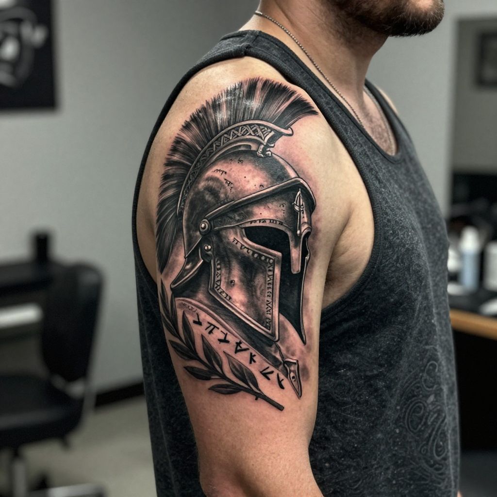 Spartan Helmet and Laurel Tattoo