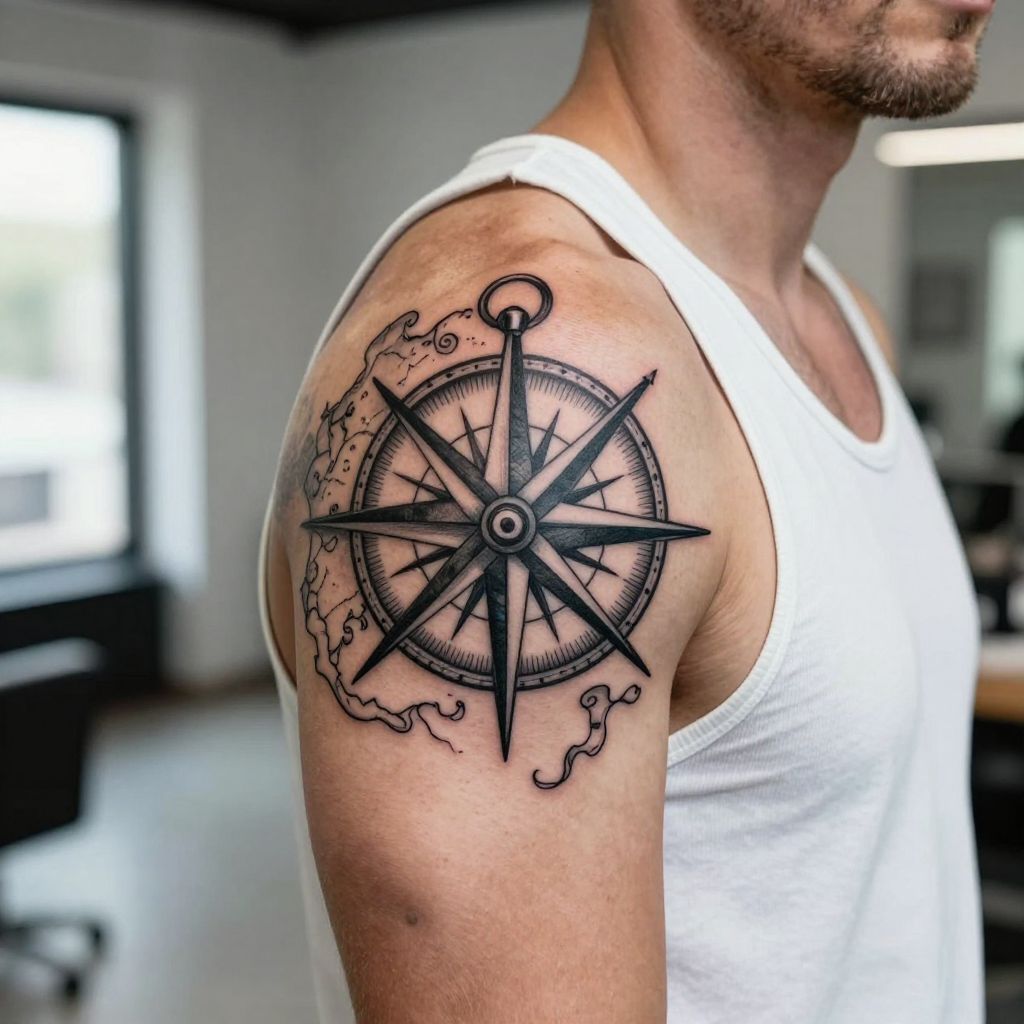 Nautical Compass and Map Tattoo