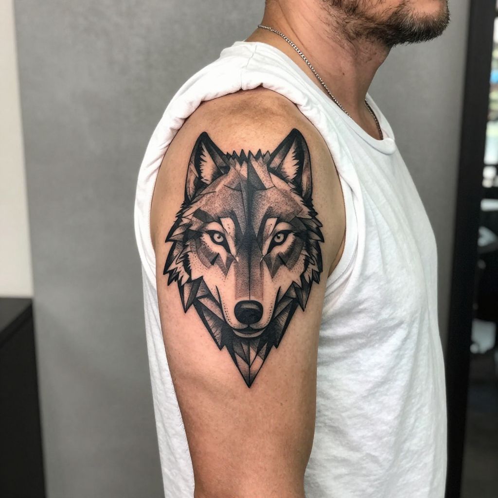 Geometric Wolf Head Tattoo