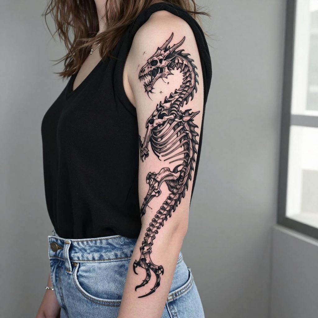 Skyrim tattoo ideas Dragon Skeleton