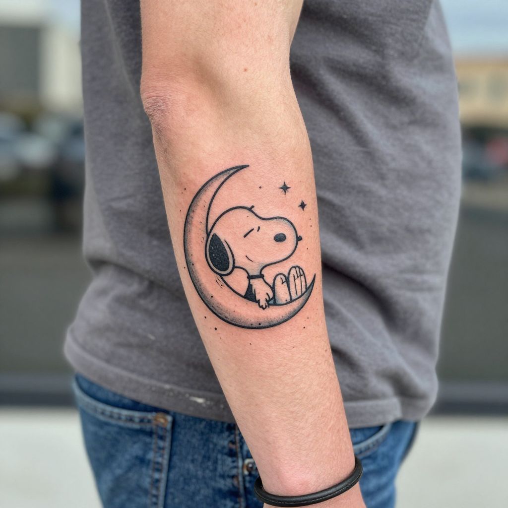 Snoopy Sleeping on the Moon tattoo idea