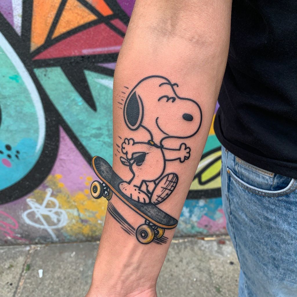 Snoopy on a Skateboard tattoo idea