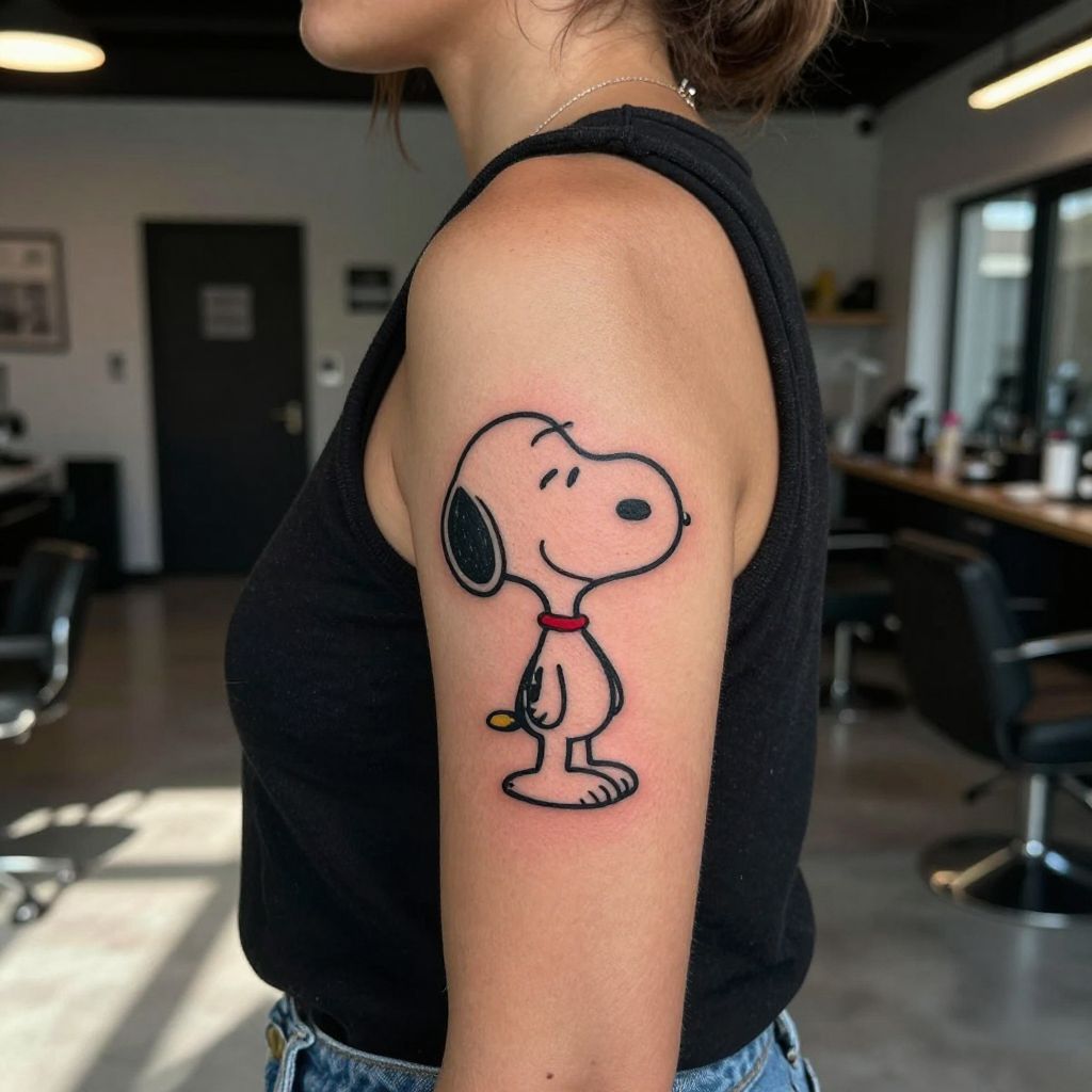Snoopy with a Red Collar Accent tattoo idea