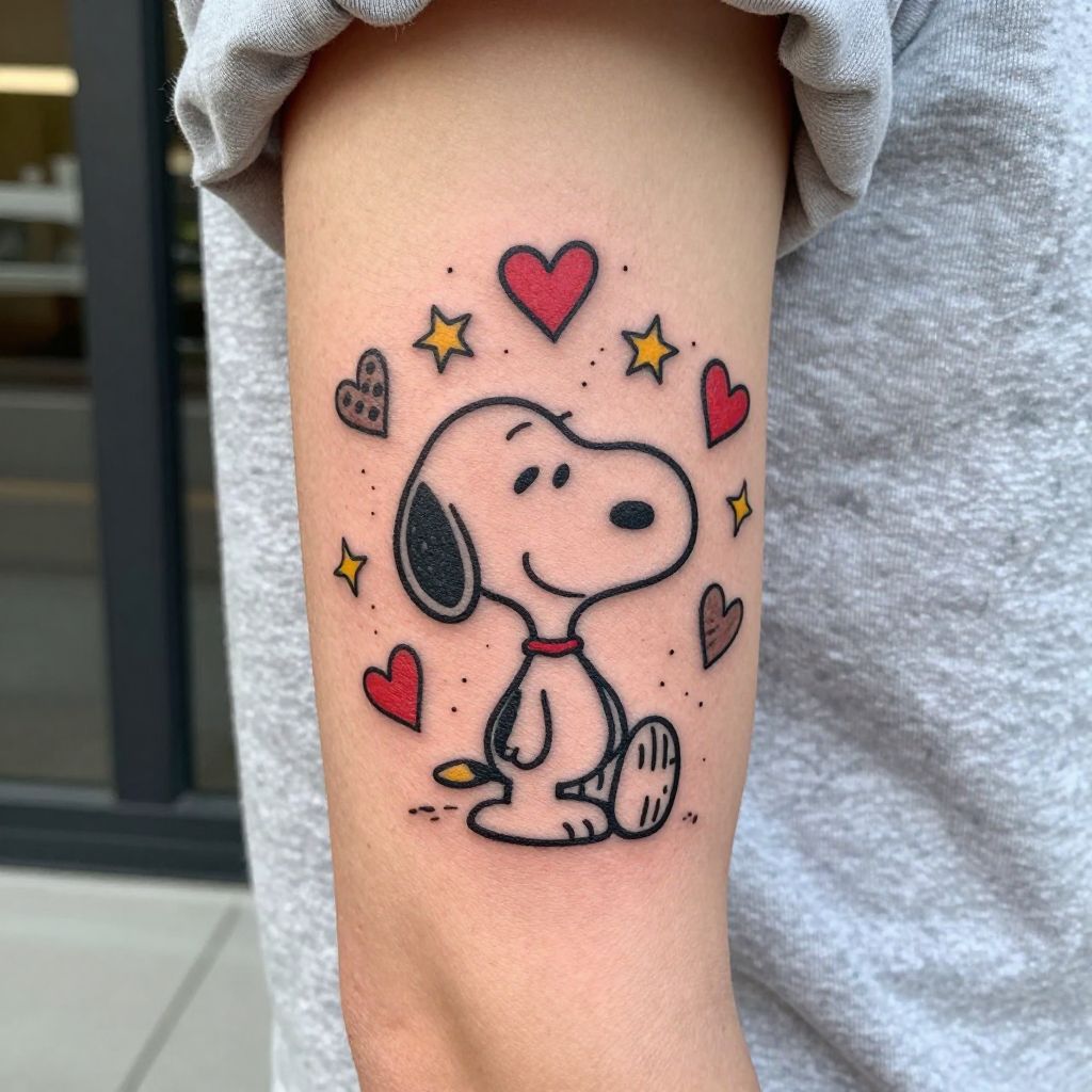 Snoopy with Hearts and Stars tattoo idea