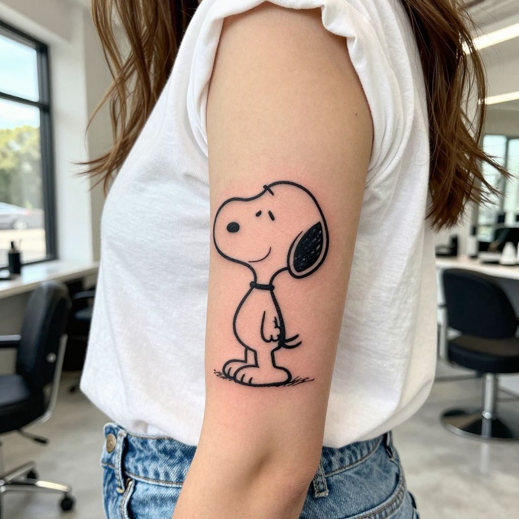Minimal Snoopy Outline tattoo idea