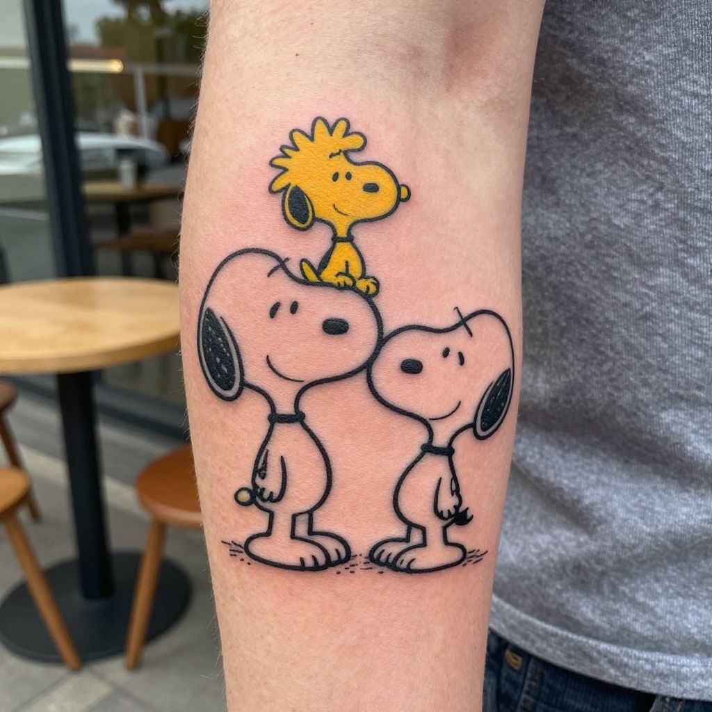 Snoopy and Woodstock Together tattoo idea