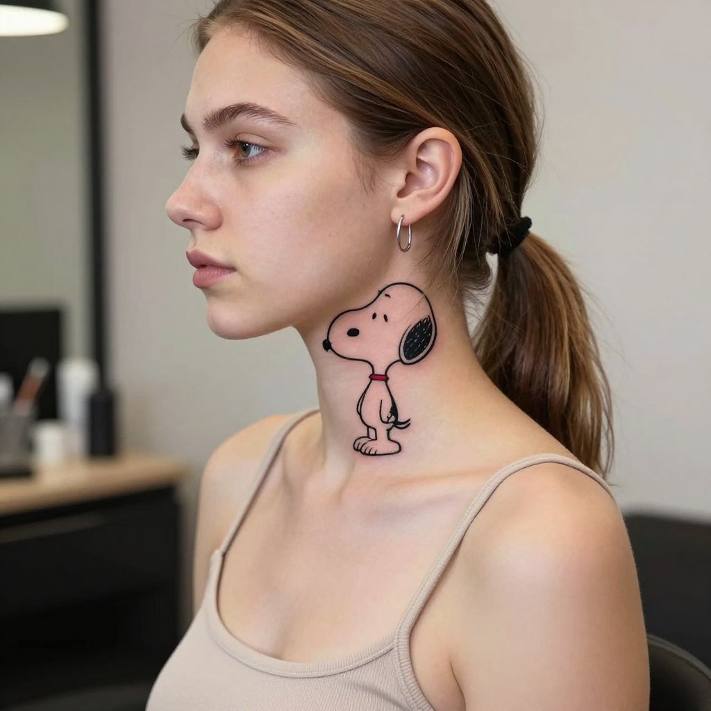 Tiny Snoopy Behind the Ear tattoo idea