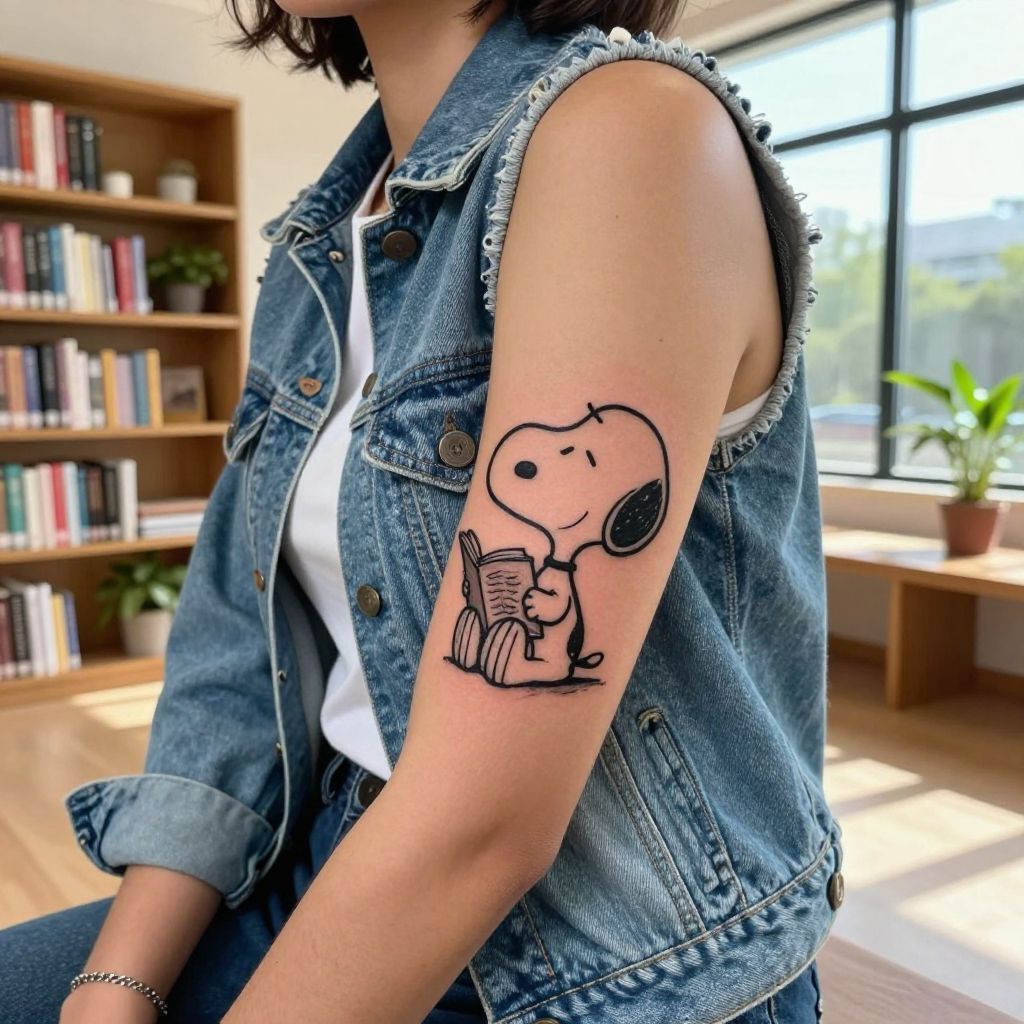 Snoopy Reading a Book tattoo idea