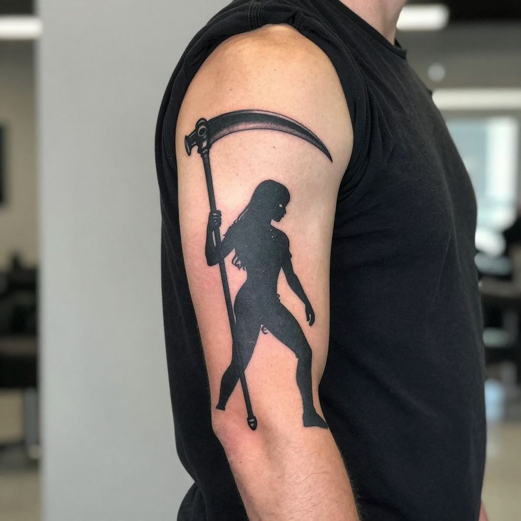 Soul Evans Silhouette with Scythe tattoo idea
