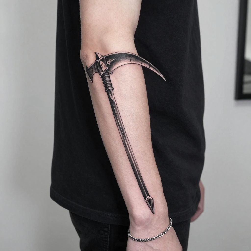 Death Scythe with Rustic Detailing tattoo idea