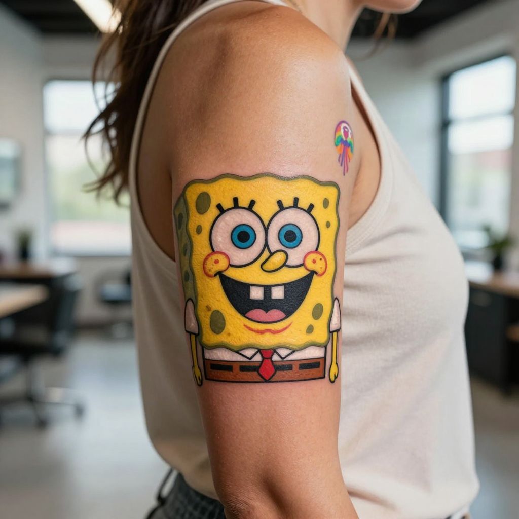 Classic Spongebob Face Tattoo
