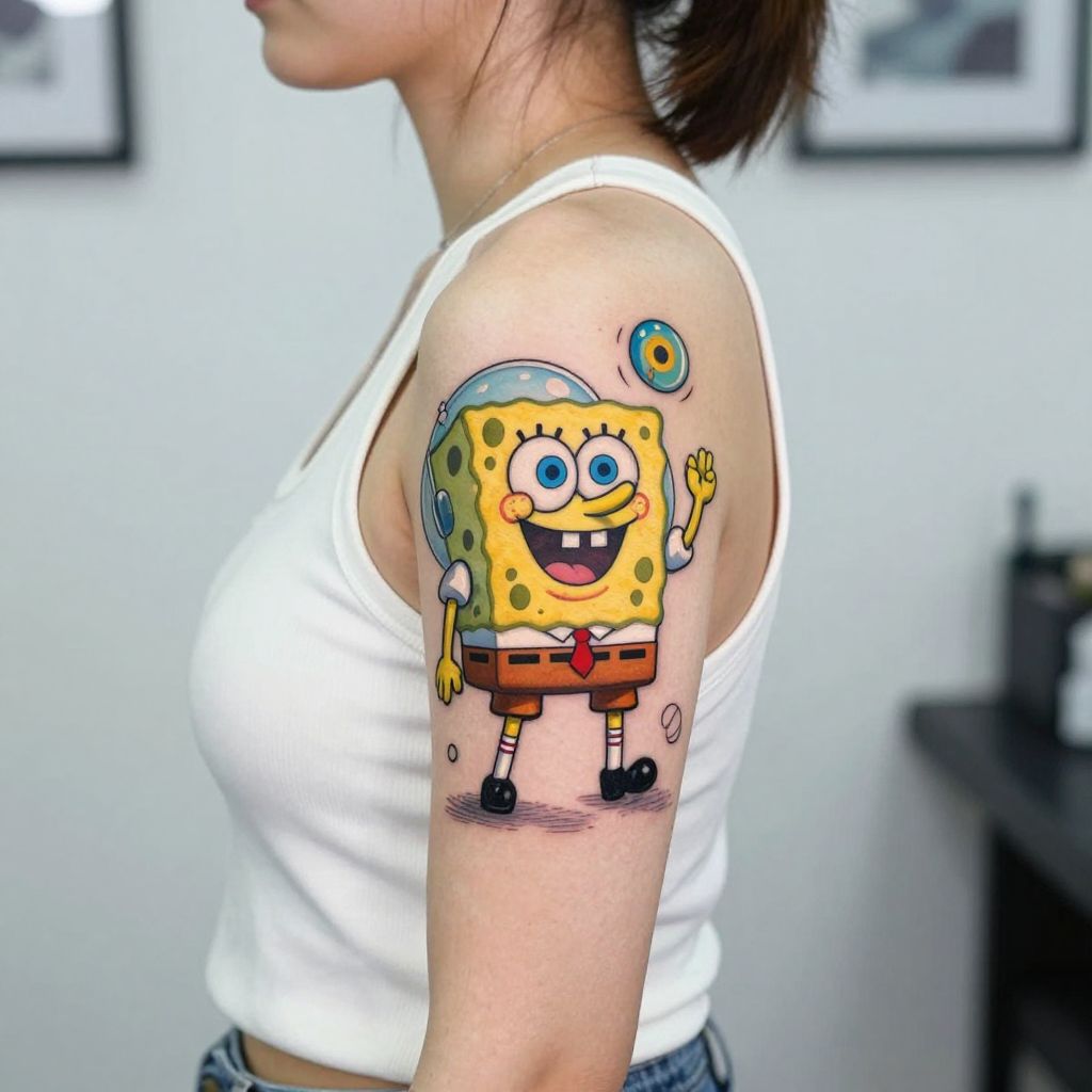 Spongebob and Sandy Space Tattoo