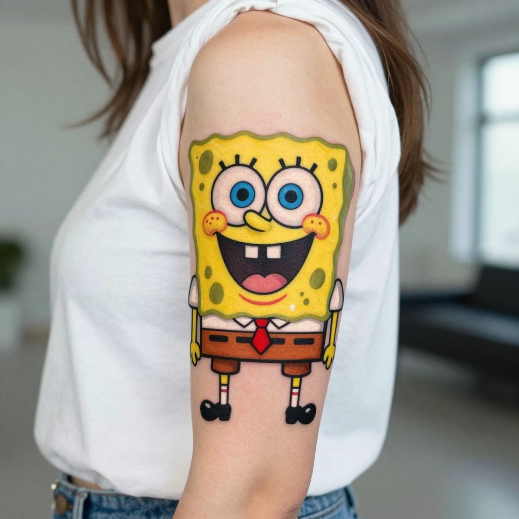 Spongebob Surprised Face Tattoo