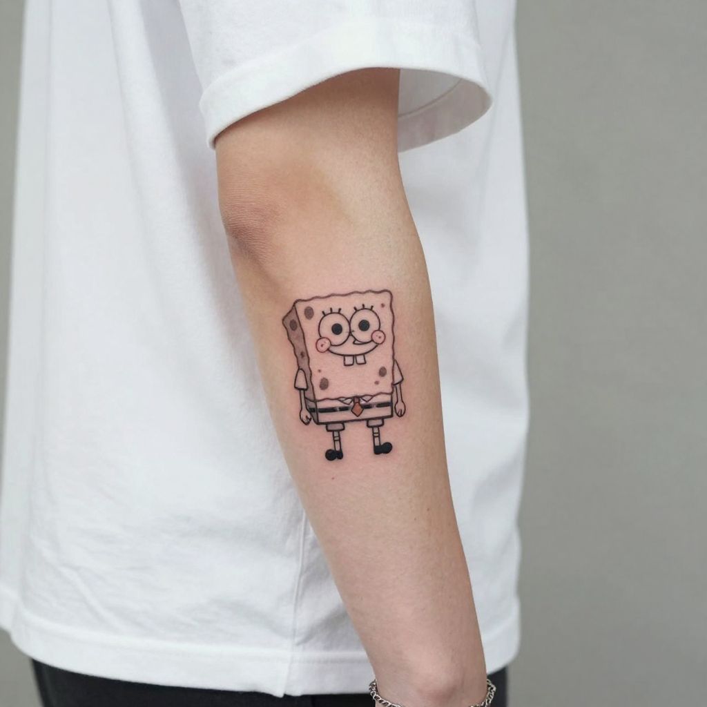 Minimal Spongebob Outline Tattoo