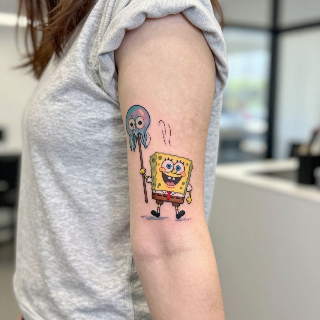 Spongebob Jellyfishing Tattoo