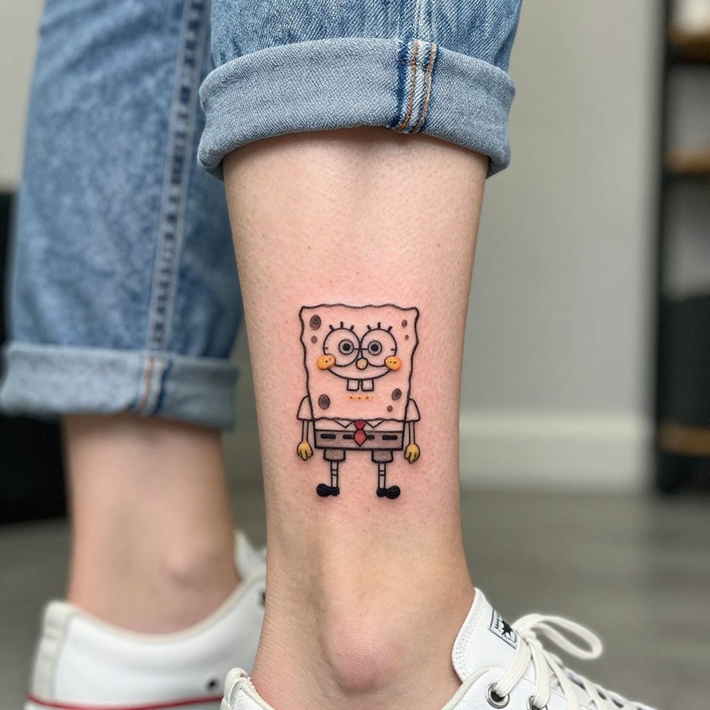 Tiny Spongebob Ankle Tattoo