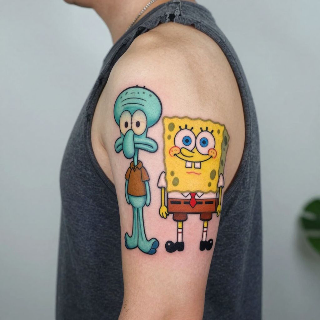 Spongebob and Squidward Tattoo