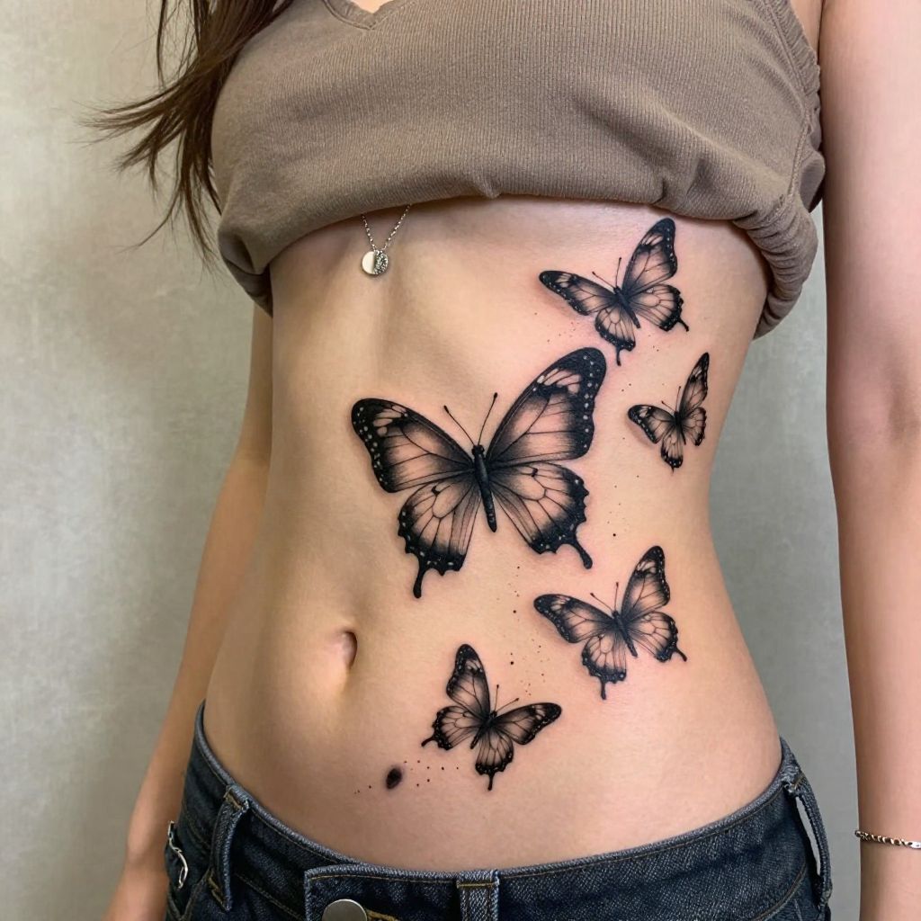 Butterflies in Motion stomach tattoo idea