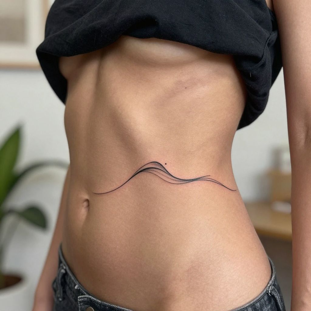 Minimal Wave Line stomach tattoo idea