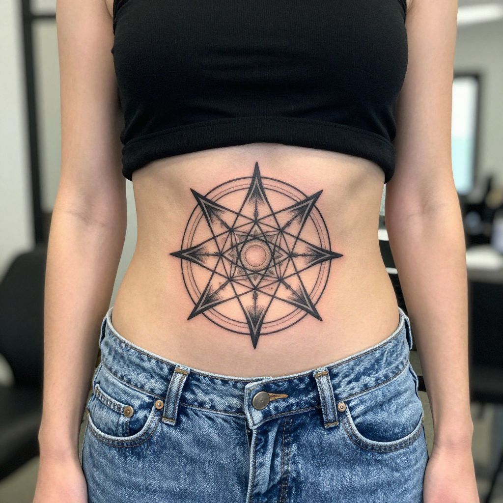 Sacred Geometry Panel stomach tattoo idea