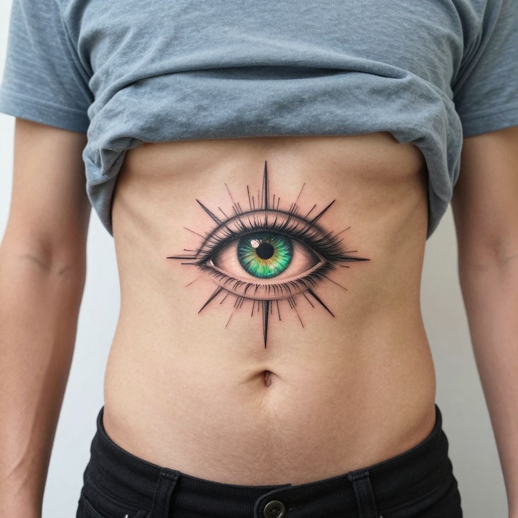 Eye with Radiant Details stomach tattoo idea