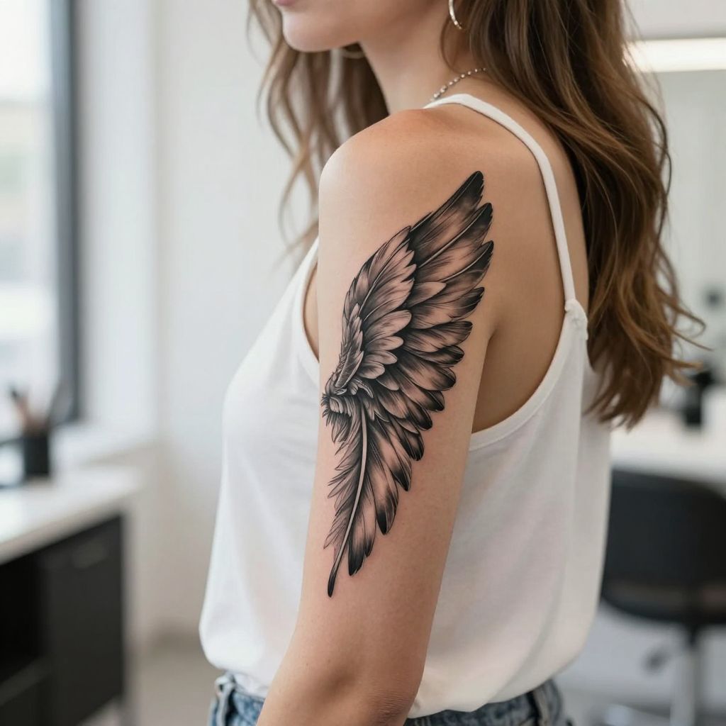 Angel Wing Accent tattoo idea for women arm