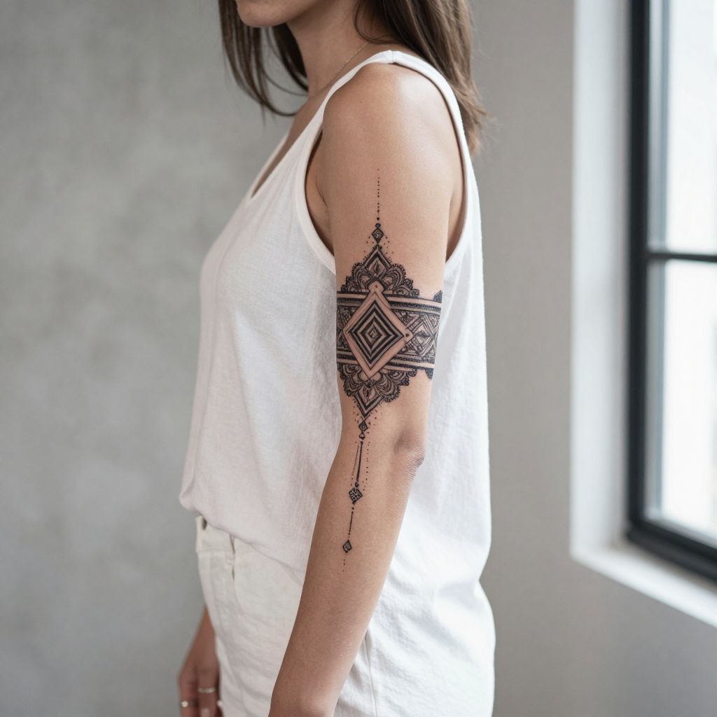Ornamental Bracelet Style Wrap tattoo idea for women arm