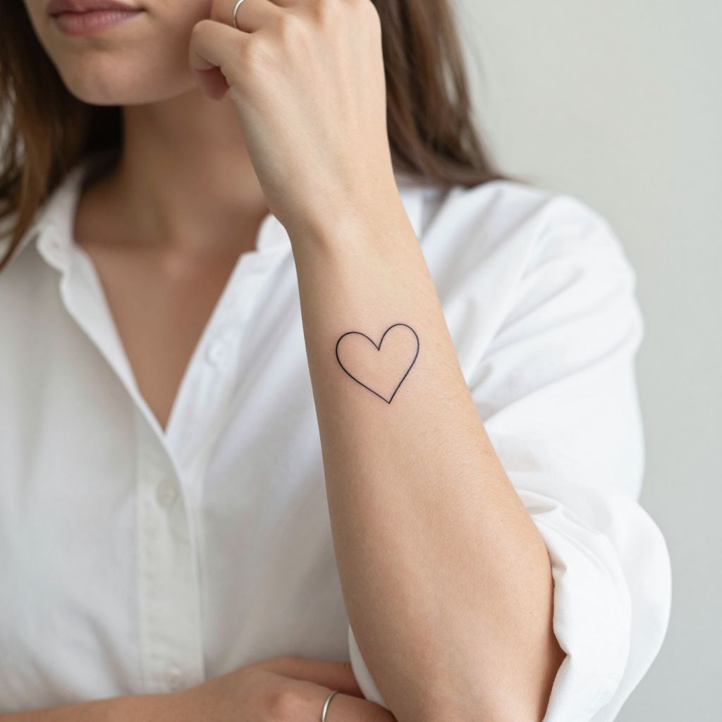Minimalist Heart Outline tattoo idea for women arm