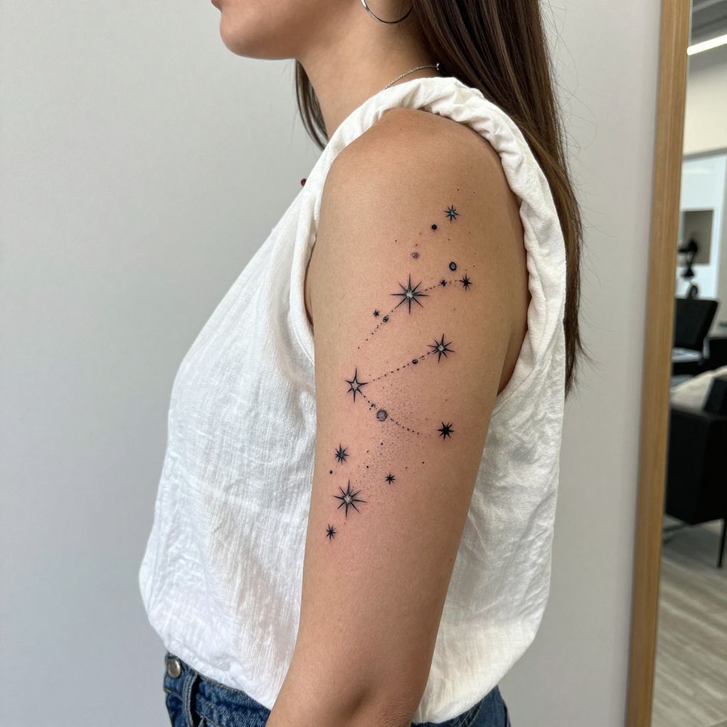 Celestial Star Cluster tattoo idea for women arm