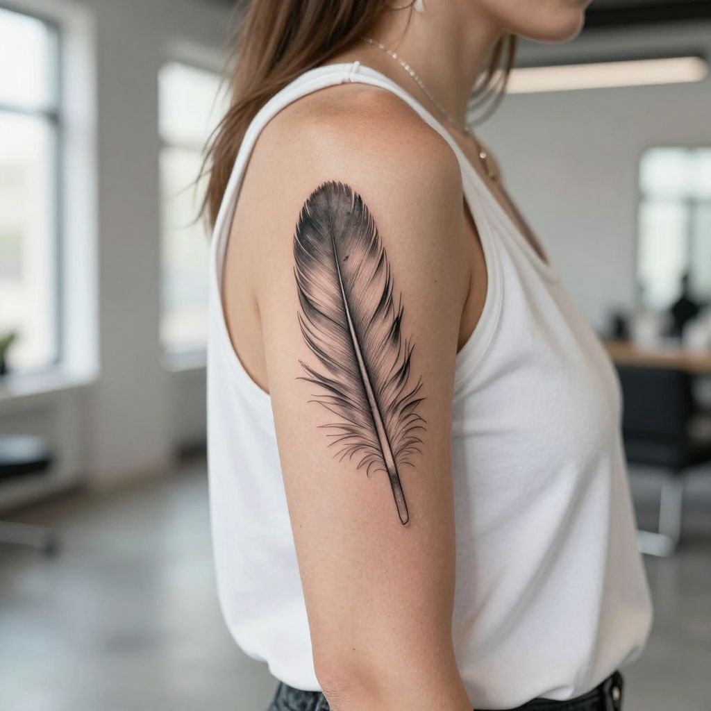 Feather Flow Design tattoo idea for women arm