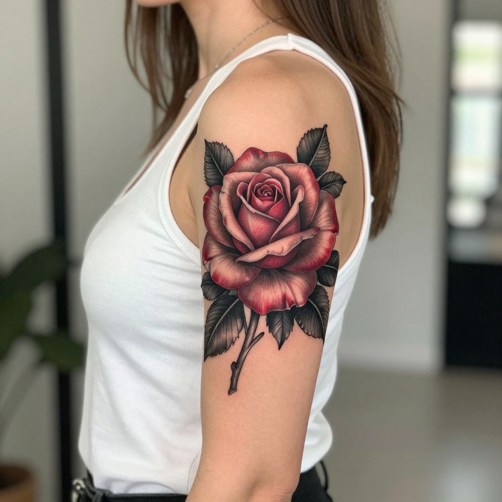 Rose With Soft Shading tattoo idea for women arm
