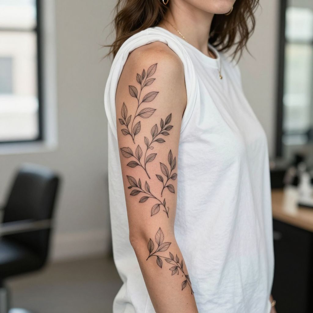 tattoo sleeve filler ideas tiny leaves and vines