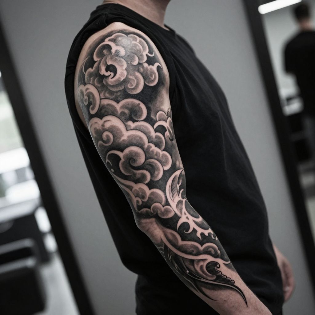 tattoo sleeve filler ideas blackwork shading clouds