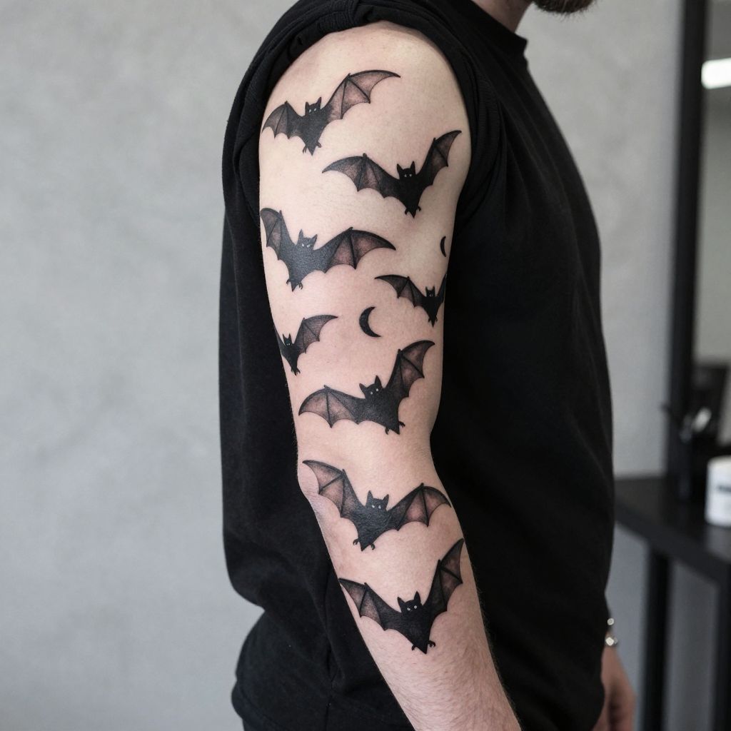 tattoo sleeve filler ideas bats in flight