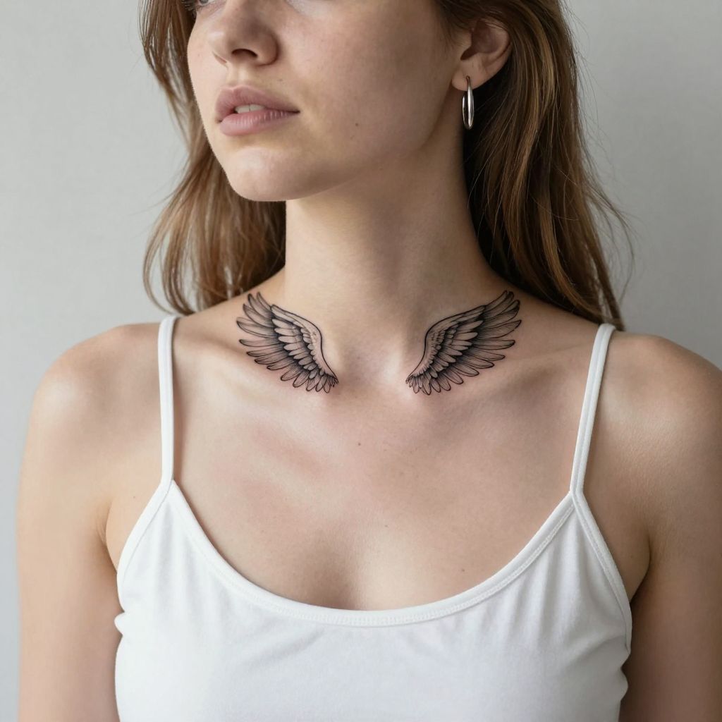 Wing Outline throat tattoo idea