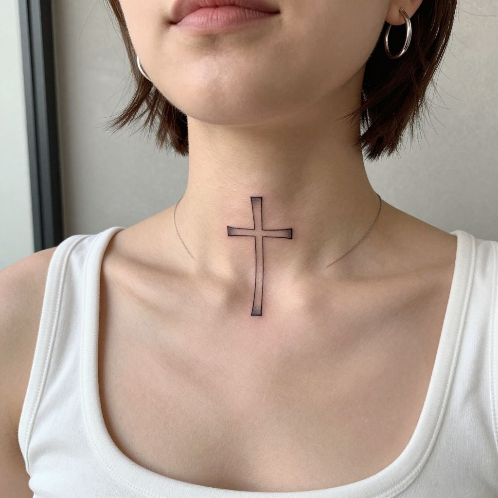Tiny Cross throat tattoo idea
