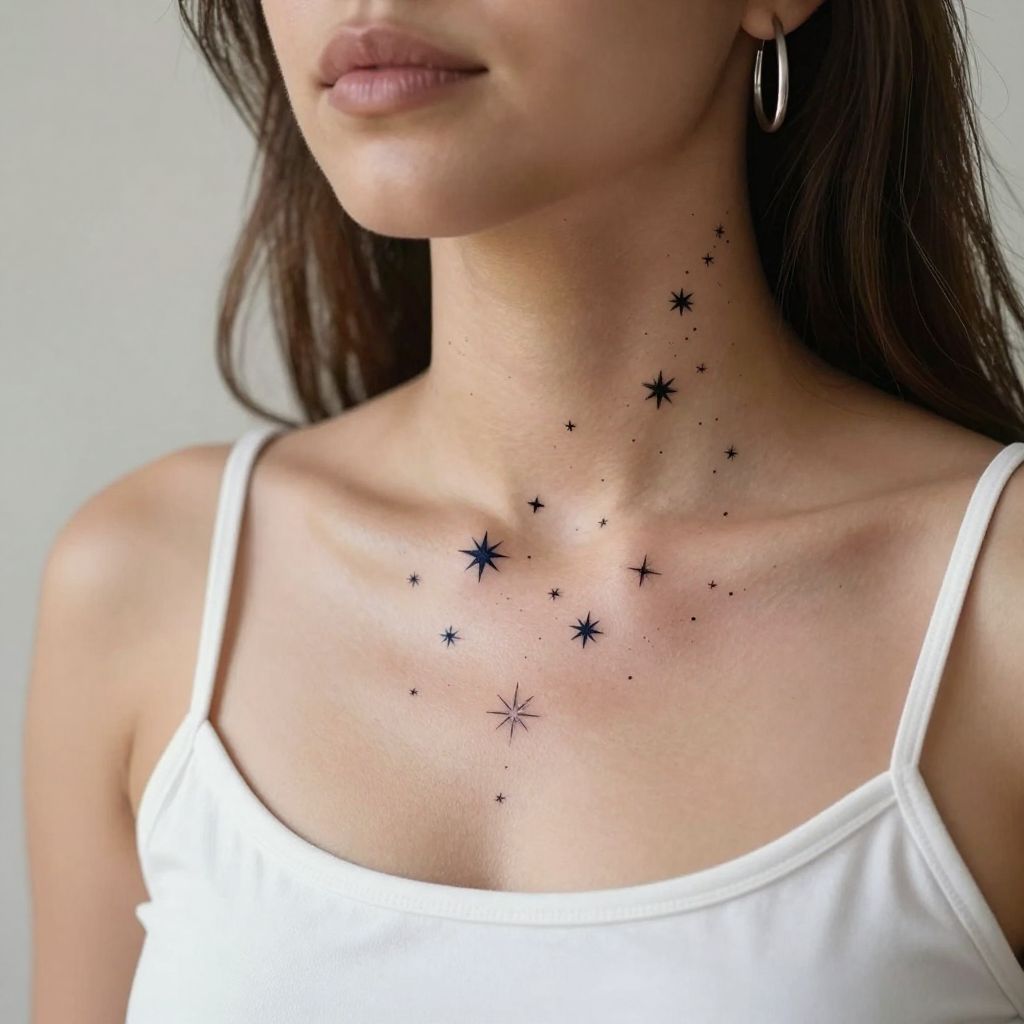 Tiny Star Cluster throat tattoo idea