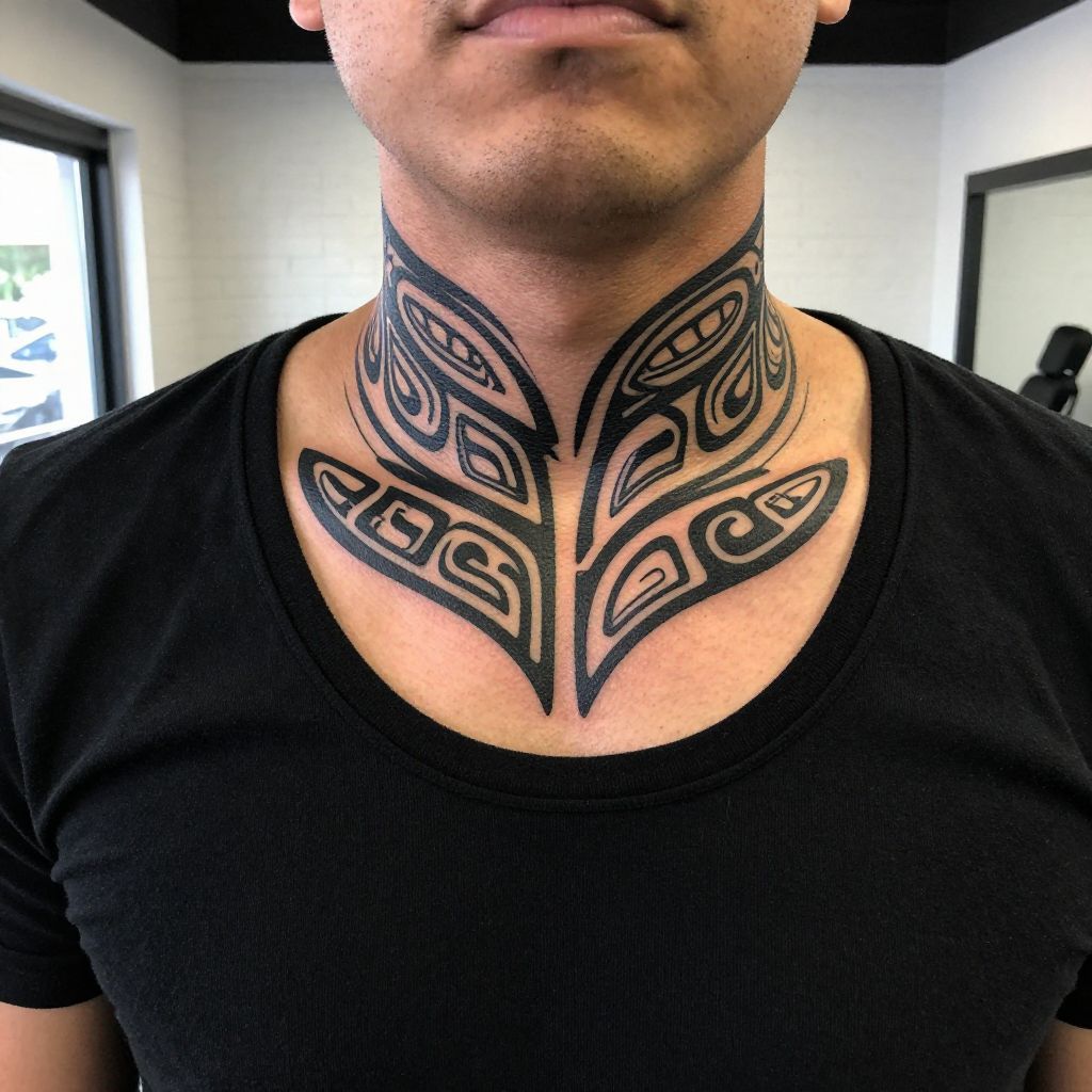 Tribal Neck Bands throat tattoo idea