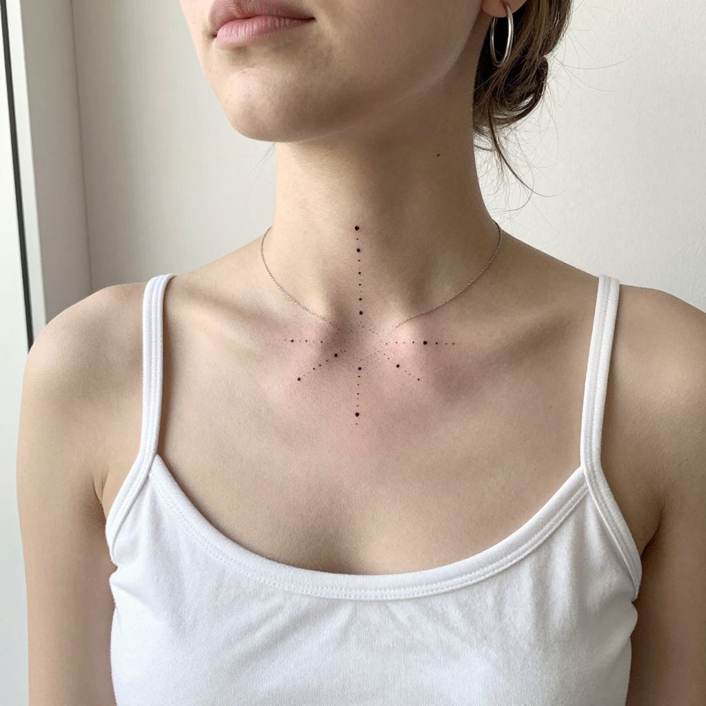 Tiny Geometric Dotwork throat tattoo idea