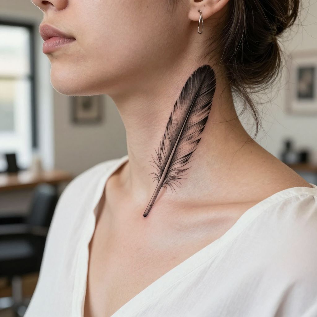 Feather Quill throat tattoo idea