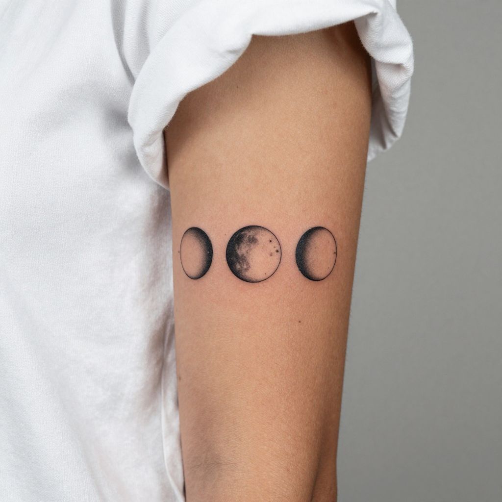 Triple Moon Phases Trio Tattoo