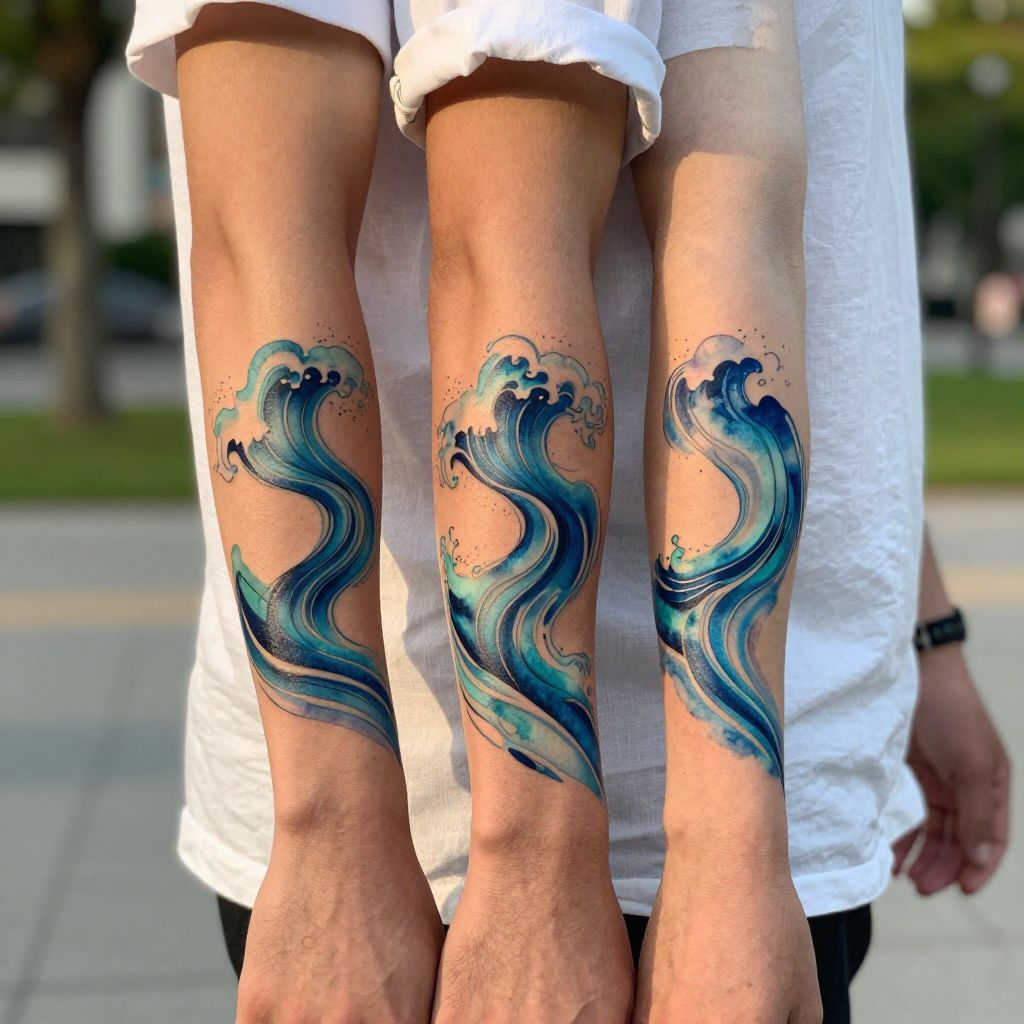 Trio of Abstract Waves Tattoo