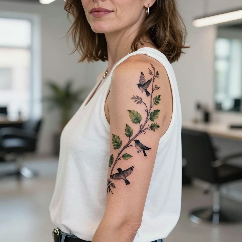 Vine Wrapped Around the Upper Arm with Birds