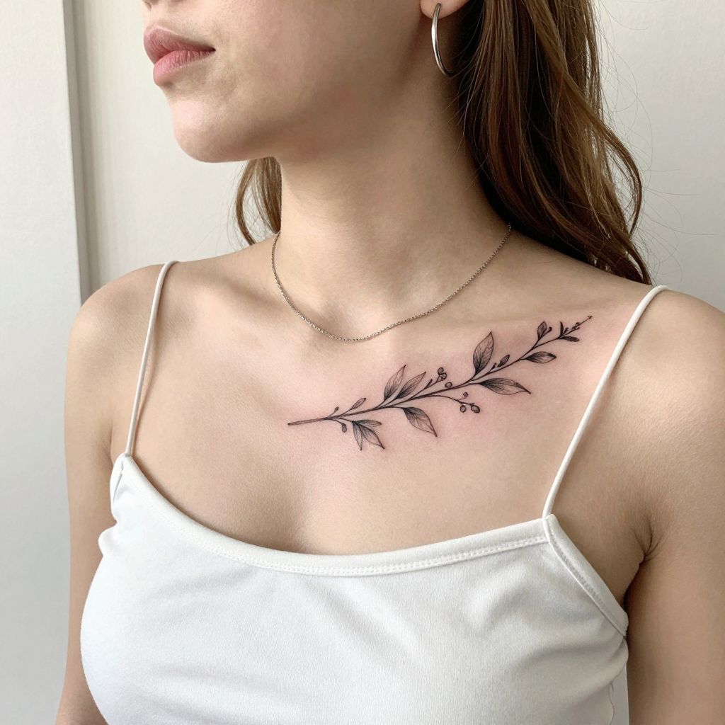 Vine Border Tattoo around the Collarbone
