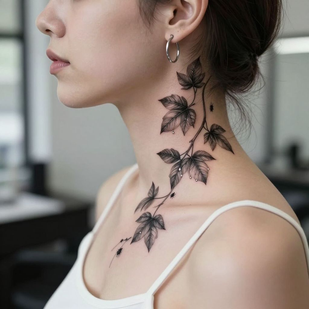 Realistic Vine with Dew Drops on the Neck