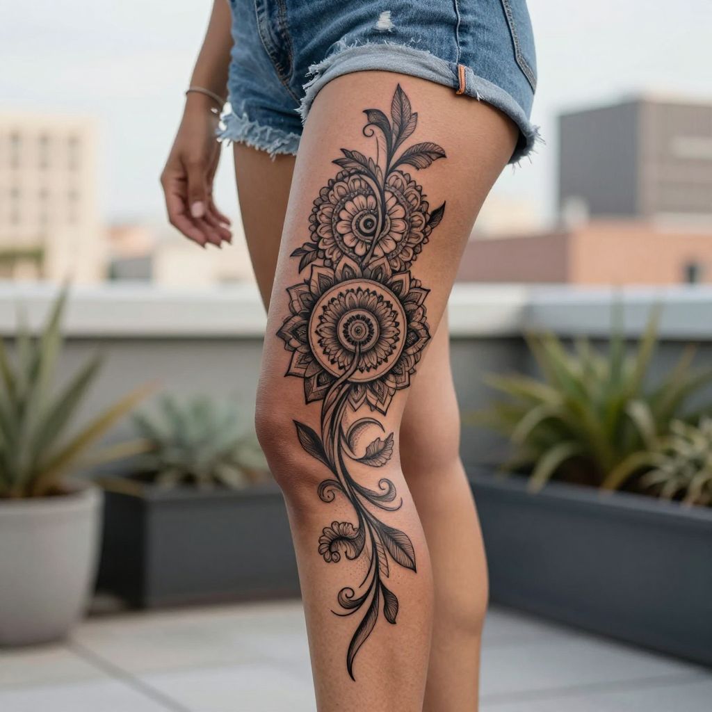 Ornamental Vine with Mandala Elements on the Calf