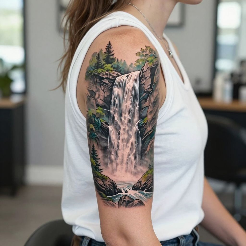 Waterfall Landscape Tattoo water tattoo idea